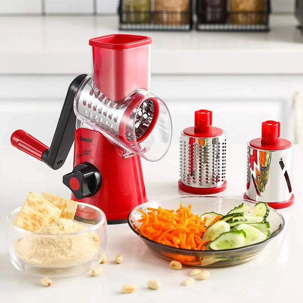 3-in-1 Rotary Vegetable Slicer & Grater – Easy Manual Cutter