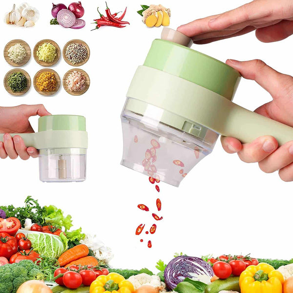 Rechargeable 4-in-1 Electric Vegetable Cutter & Slicer – Portable Food Chopper for Quick Meal Prep