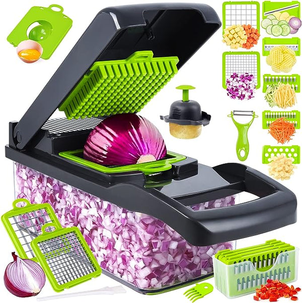 All-in-One Veggie Master™ – 8-in-1 Chopper, Slicer &amp; Dicer with Container